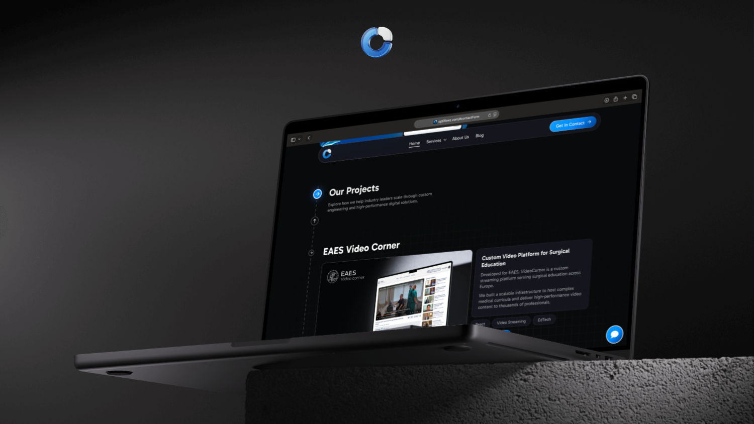 OptiFlowz website screenshot showing another page section and layout